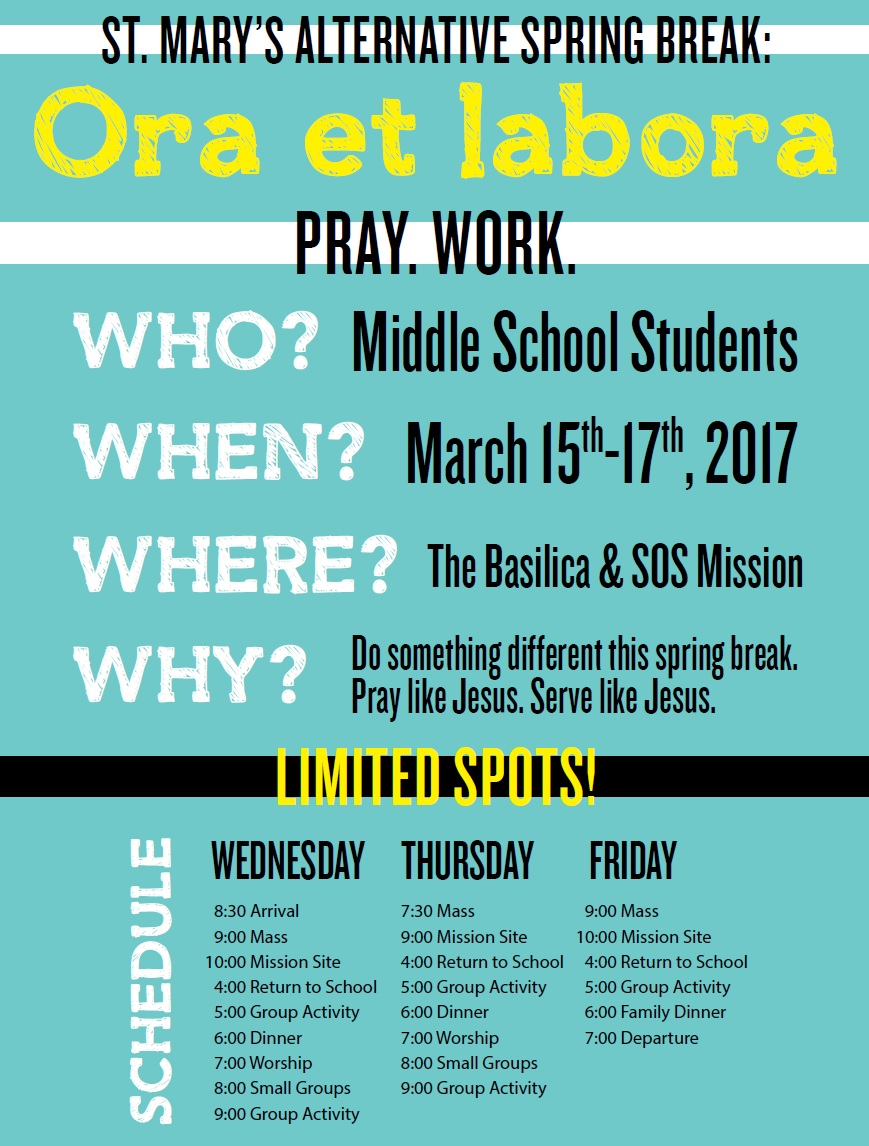 Save the Date Alternative Spring Break The Basilica School